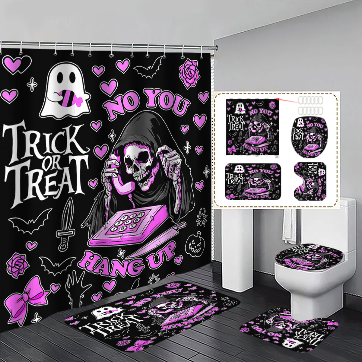 Conjunto De Cortinas De Chuveiro Halloween Trick Or Treat Design