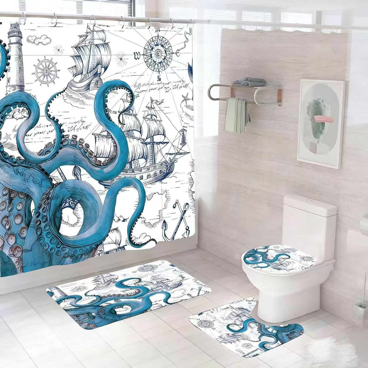 Conjunto De Cortinas De Chuveiro Octopus Nautical Bathroom Decor