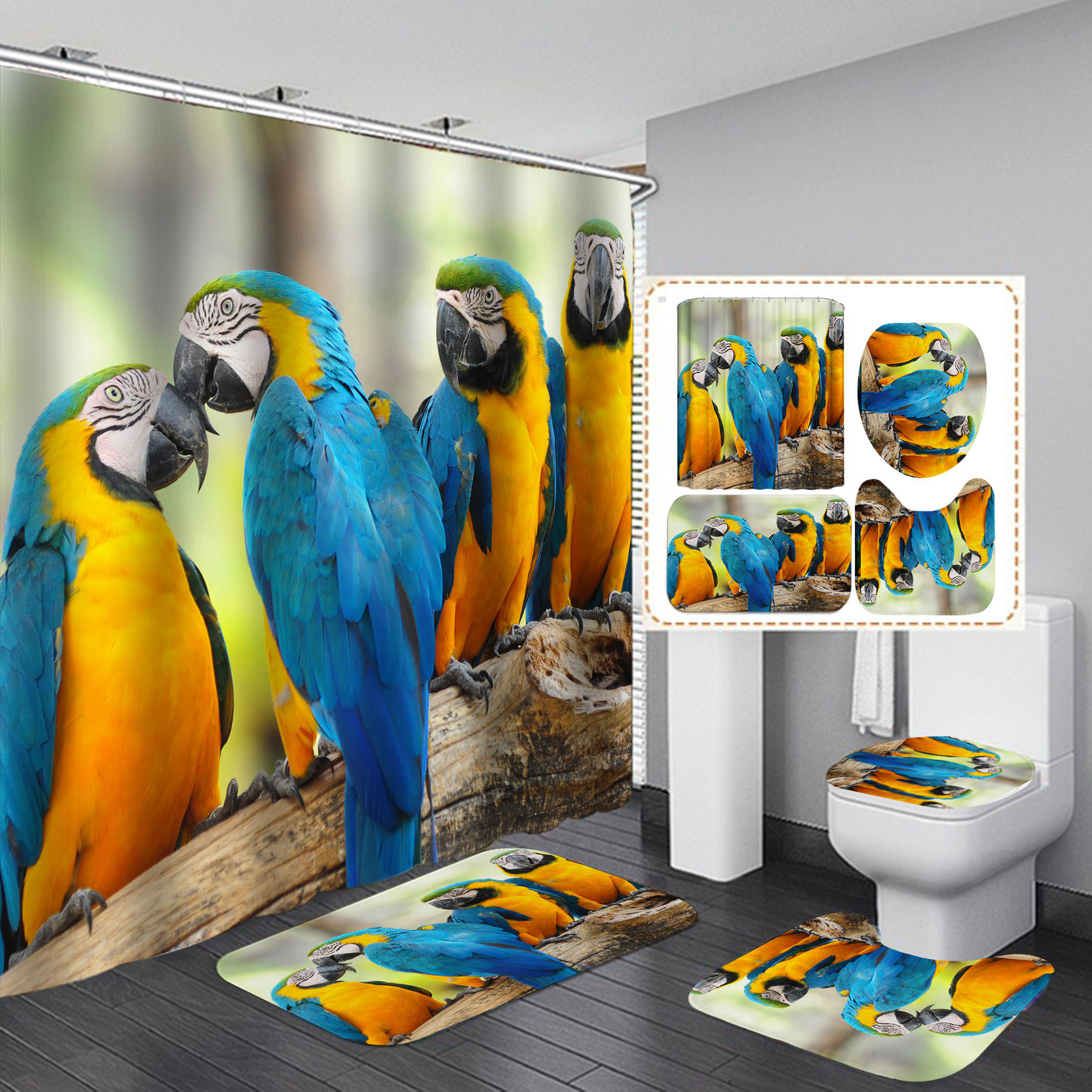 Conjunto De Cortinas De Chuveiro Tropical Parrot Waterproof Bathroom