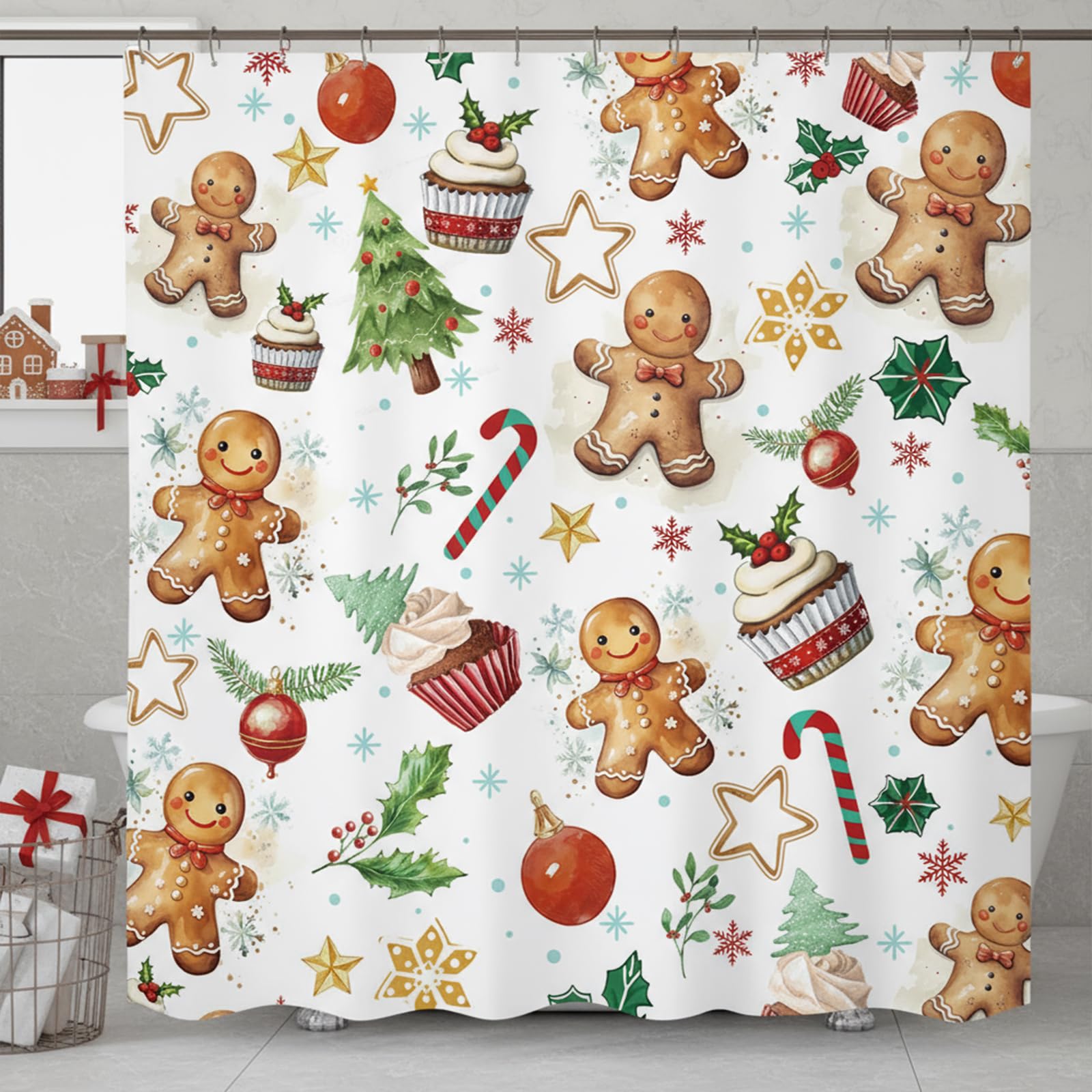 Cortina De Ducha Zchomi 183x183 Cm Navidad De Pan De Jengibre
