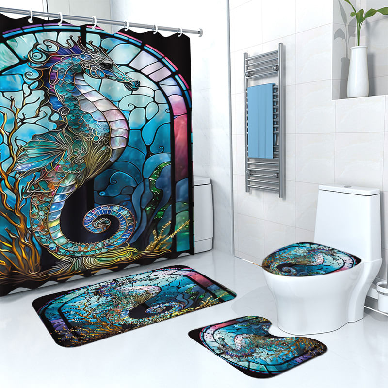 Conjunto De Cortinas De Chuveiro Stained Glass Seahorse Bathroom Decor