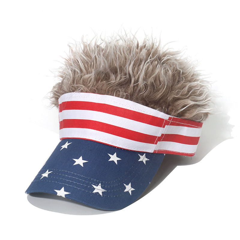 Boné De Beisebol Novelty Plain Hat Com Cabelo Sintético, Estrelas E Listras