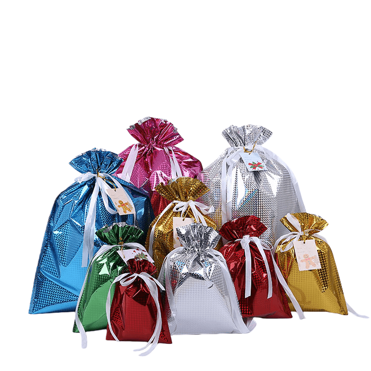 Conjunto De Sacolas De Presente, Folha De Alumínio A Laser De Natal, 8 Unidades