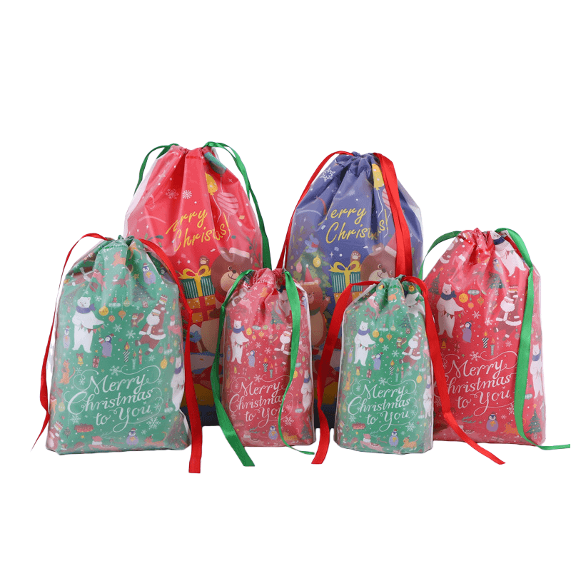 Conjunto De Sacolas De Presente, Vermelho De Natal, Pe, Cordão, 6 Peças De Camada Dupla
