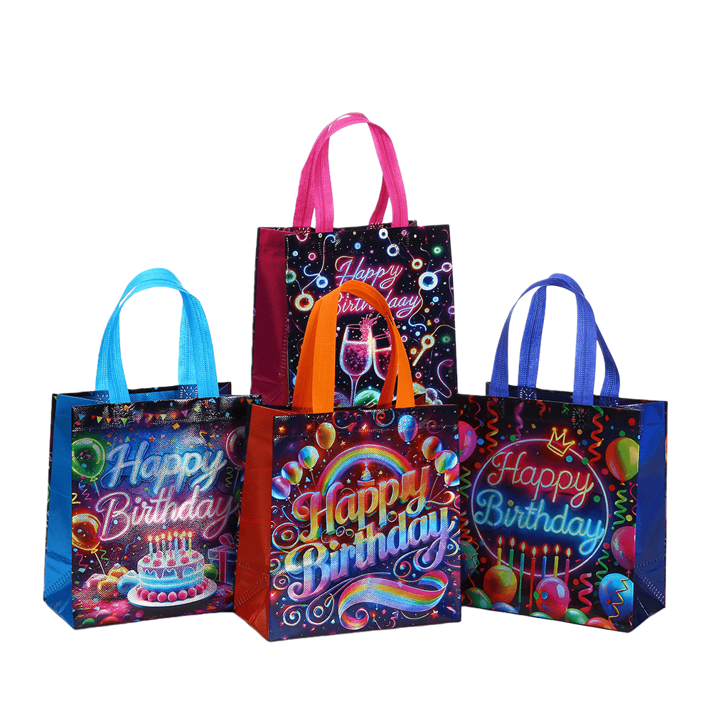 Sacola De Presente, Sacola Não Tecida, Estampa De Bolo De Aniversário, 23x22x11cm, 12 Unidades