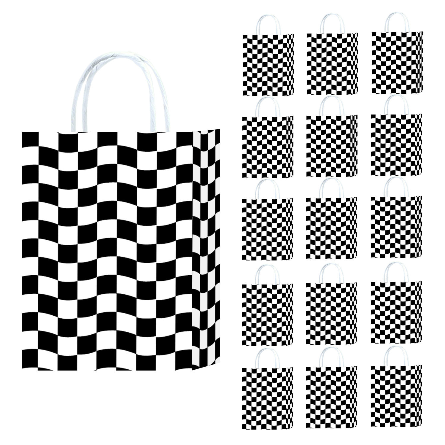 Saco De Presente, Papel Kraft, Preto, Branco, Xadrez, Pacote Com 10