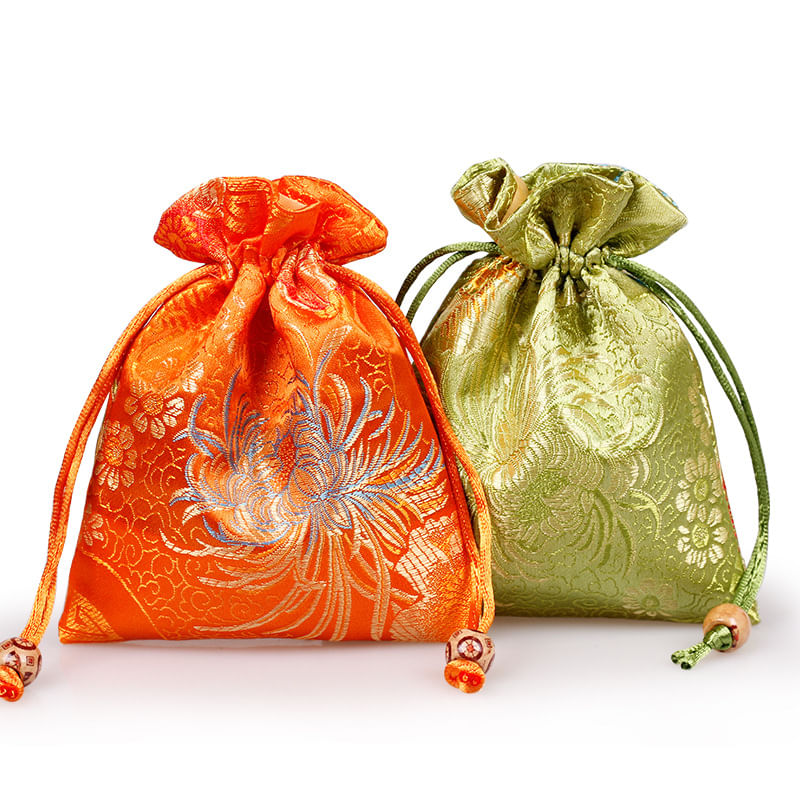 Bolsa De Presente Com Cordão De Brocado De Crisântemo, 11 X 14 Cm, Pacote Com 2