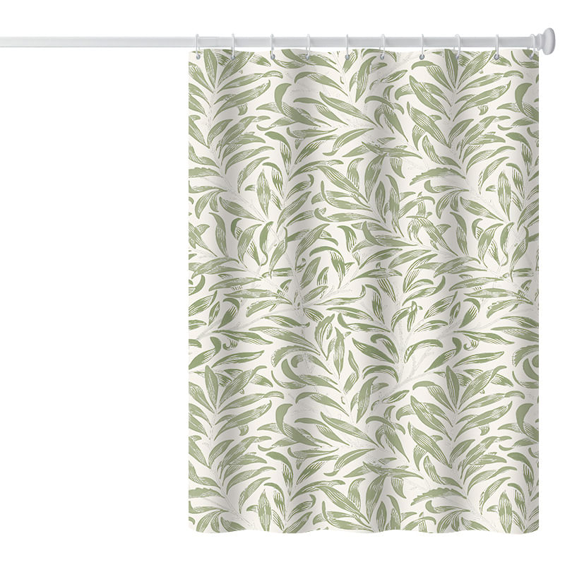Cortina De Chuveiro Green Leaf Botanical Polyester 180x200cm