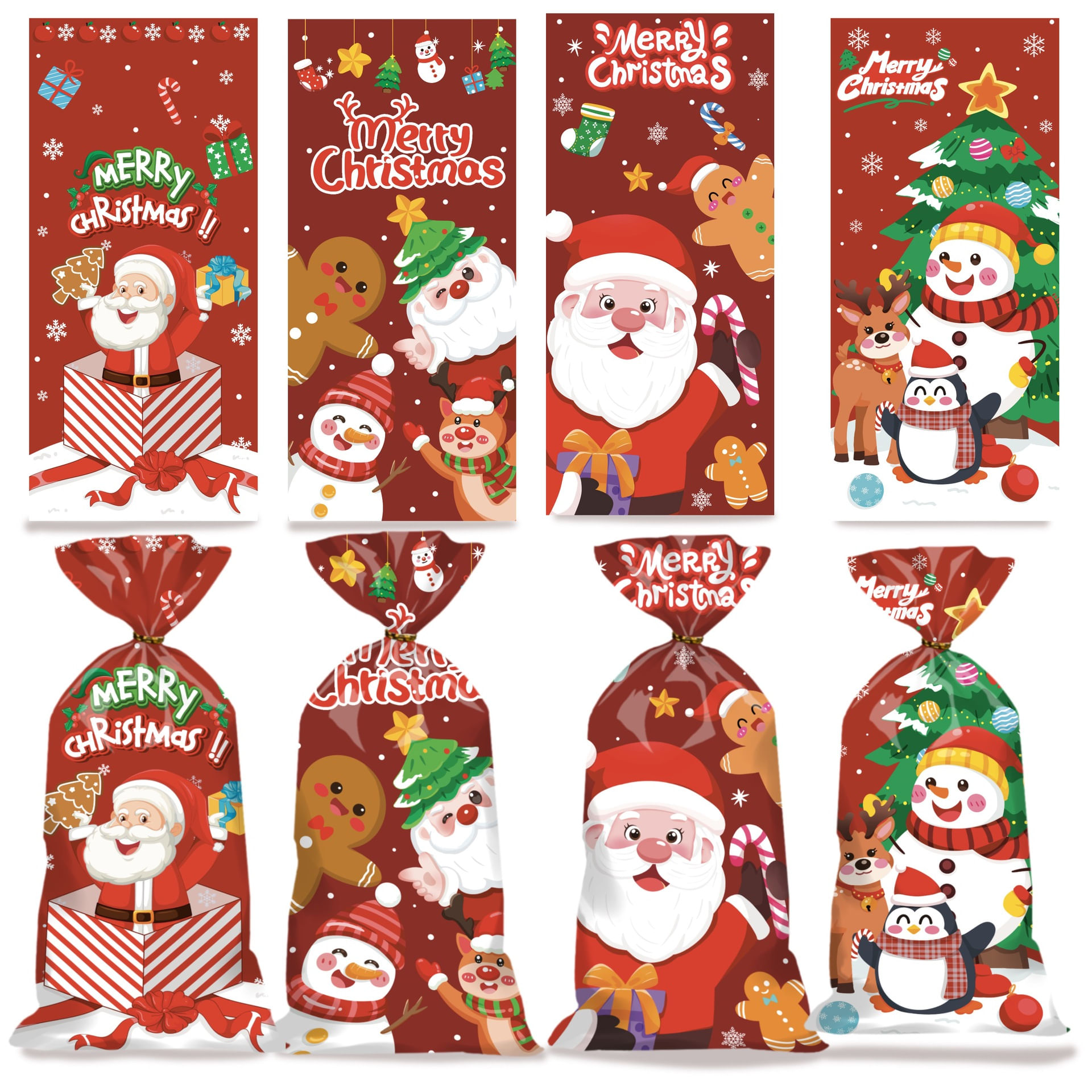 Sacola De Presente Christmas Clear Candy Treat Sacos 12,5 X 27,5 Cm 50 Unidades