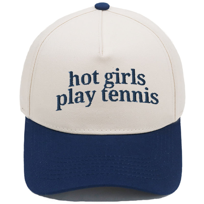 Boné De Beisebol De Algodão Liso Bordado “hot Girl” Azul/bege