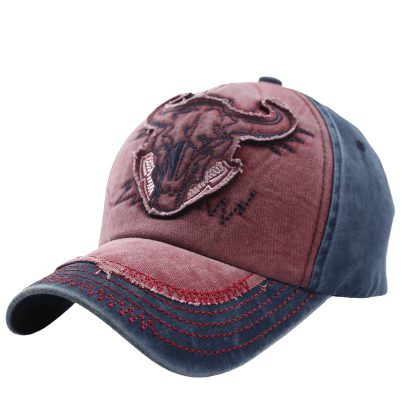 Boné De Beisebol, Algodão Lavado, Chapéus Lisos, Bordado Com Cabeça De Touro