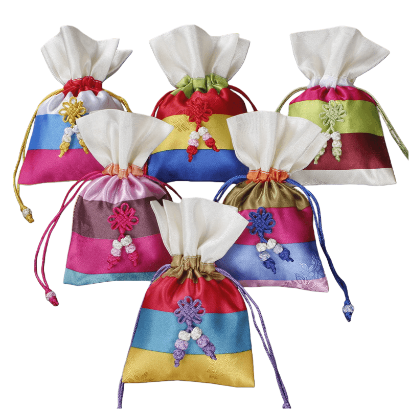 Conjunto De Sacolas De Presente Com Cordão Listrado Em Estilo Coreano, 10 Unidades