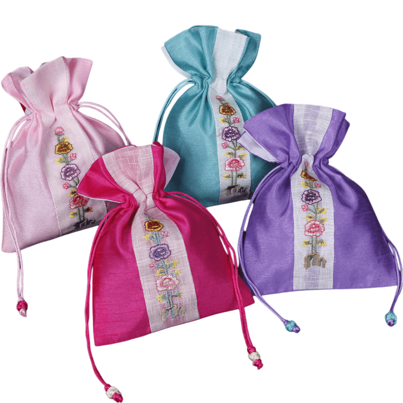 Conjunto De Sacolas De Presente Bordadas Em Estilo Coreano, Floral, 15 X 19 Cm, 4 Unidades