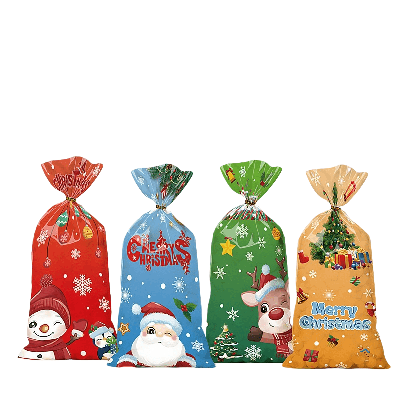 Sacola De Presente Christmas Clear Candy Treat Bags Santa Design 50 Unidades