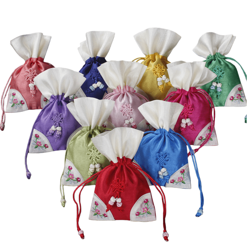 Conjunto De Sacolas De Presente Bordadas Em Estilo Coreano Com 10 Bolsas Com Cordão