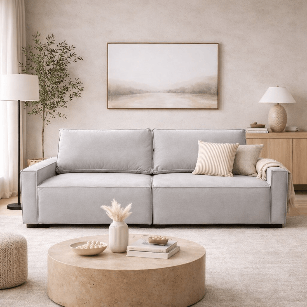 Sofá 3 Lugares Recepção Moderno 2 Metros Sala Contemporâneo Linho