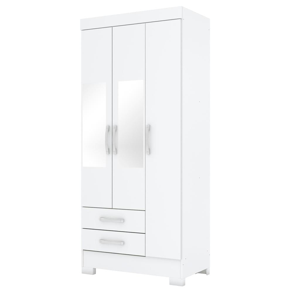 Guarda Roupa Com Espelho 3 Portas 185x82 Cm Be07 Branco Rosa Flex Briz