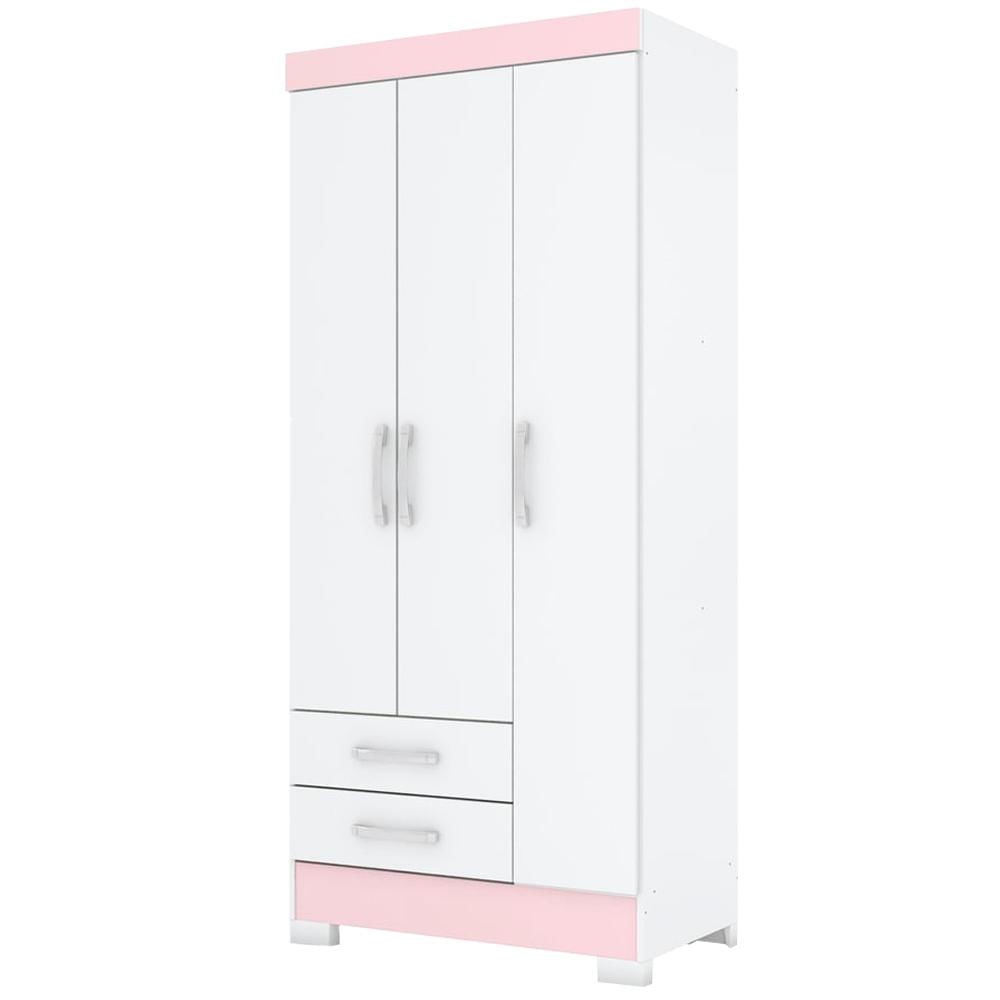 Guarda Roupa 3 Portas 185x82 Cm Be16 Branco Rosa Flex Briz
