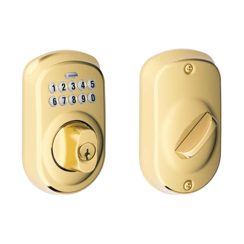Fechadura Eletrônica Schlage Plymouth Bright Brass Steel