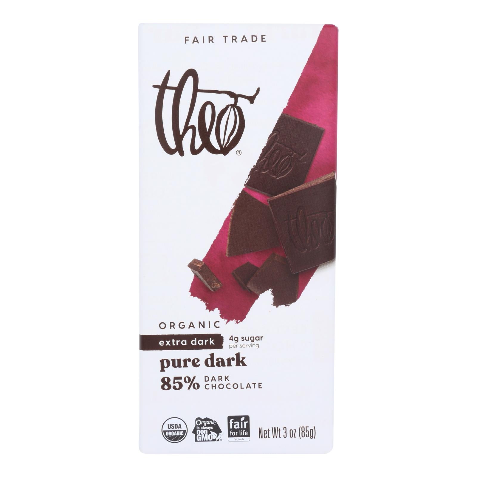 Barra De Chocolate Theo Chocolate Classic Dark 85% Cacau 90g X12