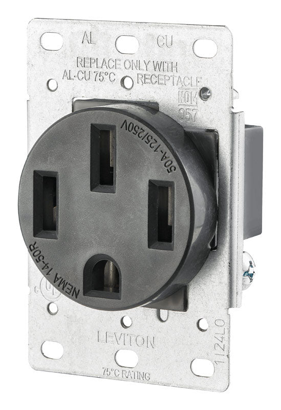 Outlet Leviton 50A 125/250V Duplex Preto 14-50R, 1 Pacote