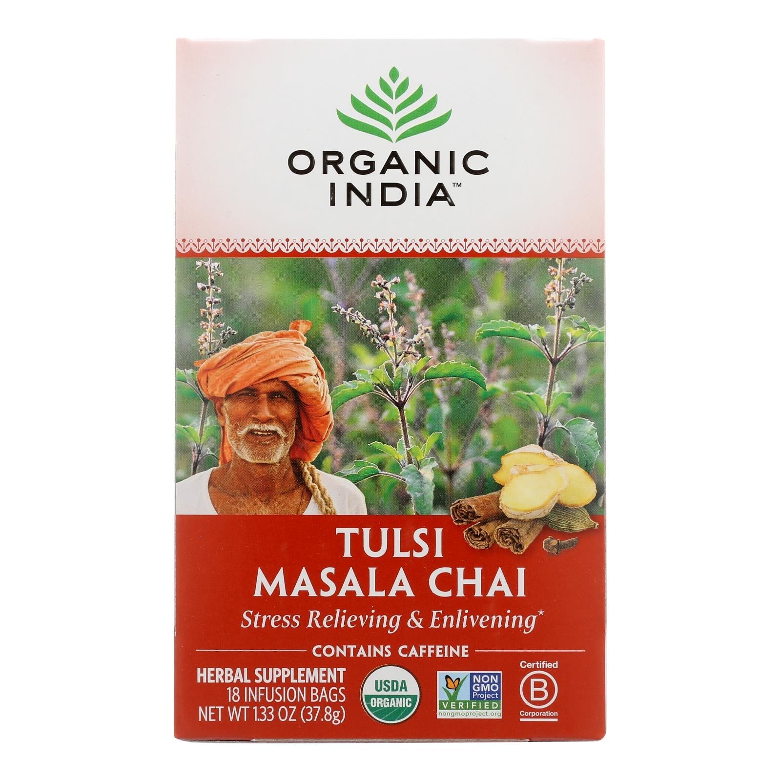 Tea Organic India Tulsi Chai Masala 18 Saquinhos De Chá X 6