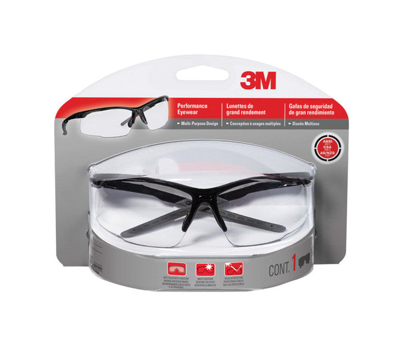 Óculos De Segurança 3M Anti-Fog Clear Lens Black Frame 1 Unidade