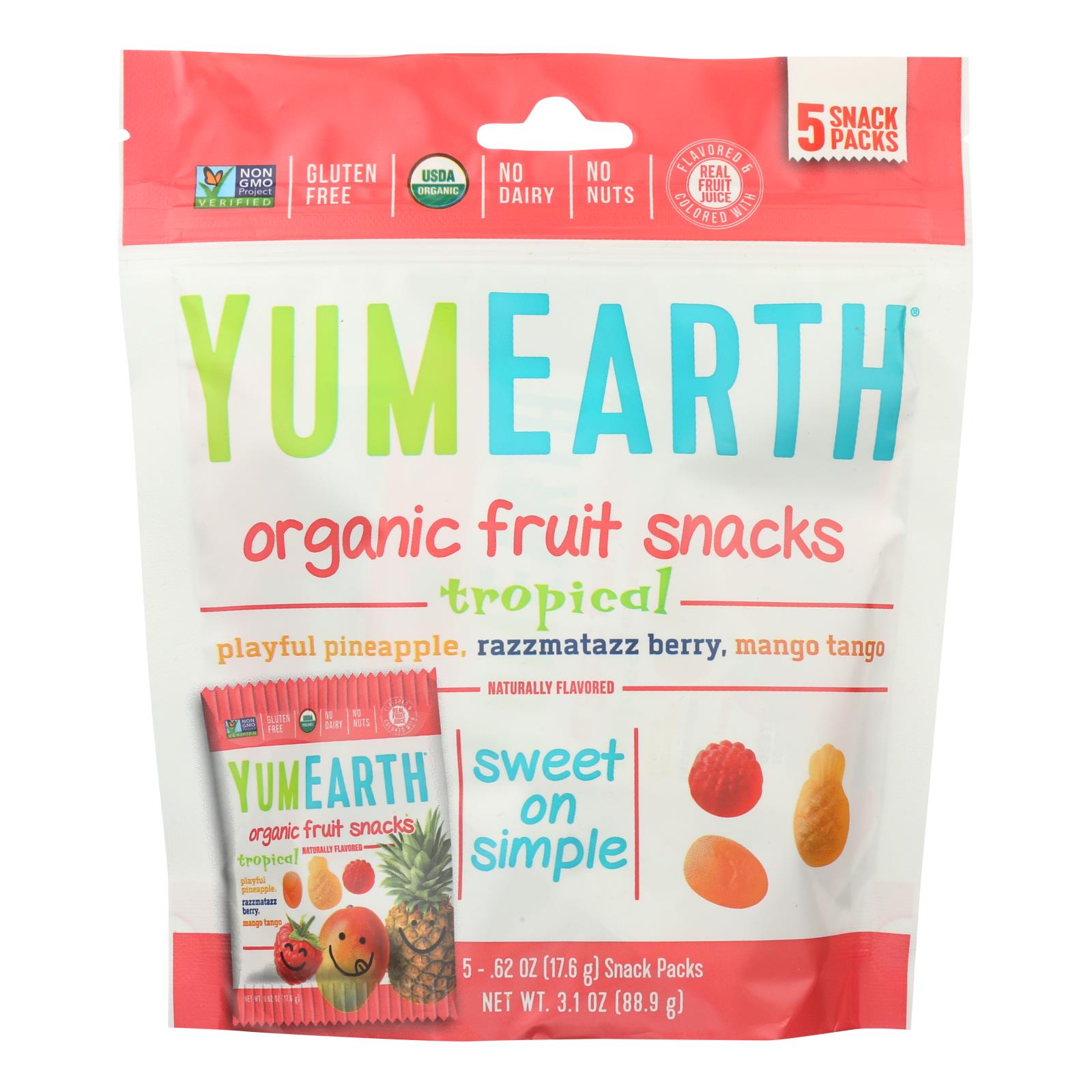 Candy Yumearth Organics Framboesa Orgânica E Abacaxi Manga 90g