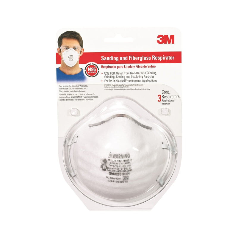 Respirador Descartável 3M N95 Sanding/Fiberglass 8200 White 3pk