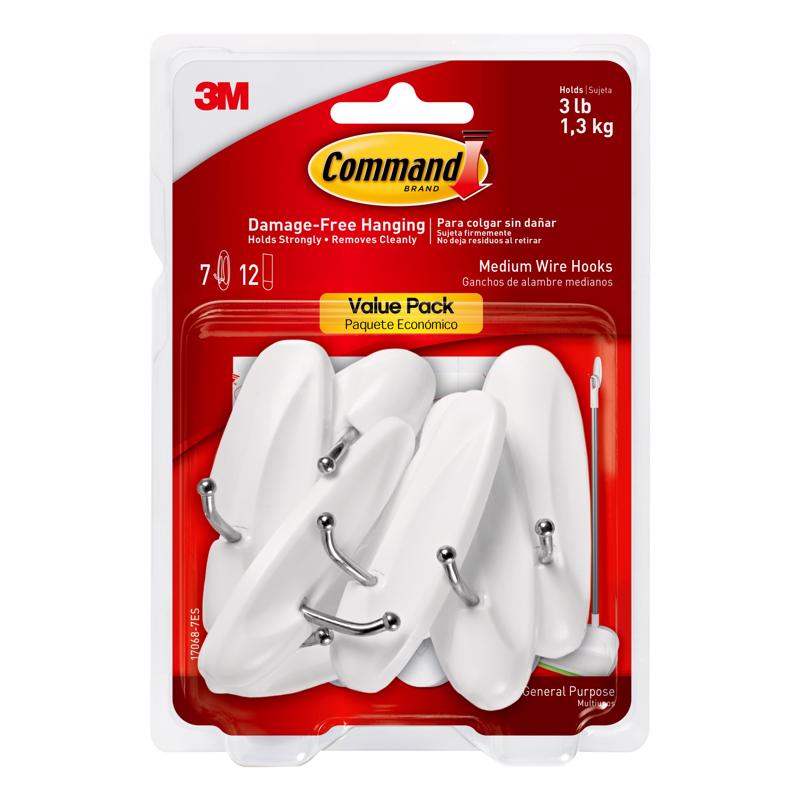 Gancho 3M Command Medium Plastic De 8 Cm, Pacote Com 7