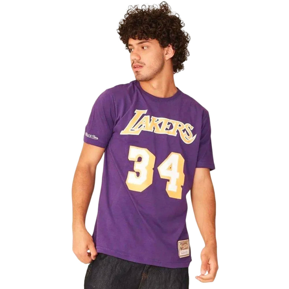 Camiseta Mitchell & Ness Masculina Lakers O'neal 34 Shine