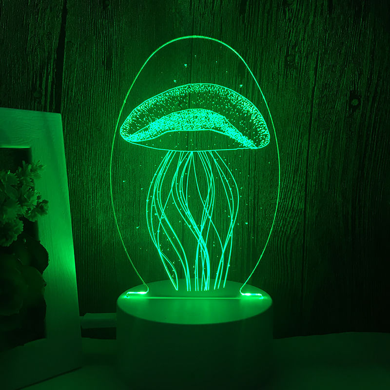 Night Light Jellyfish 3d Led Acrílico Transparente 7 Cores