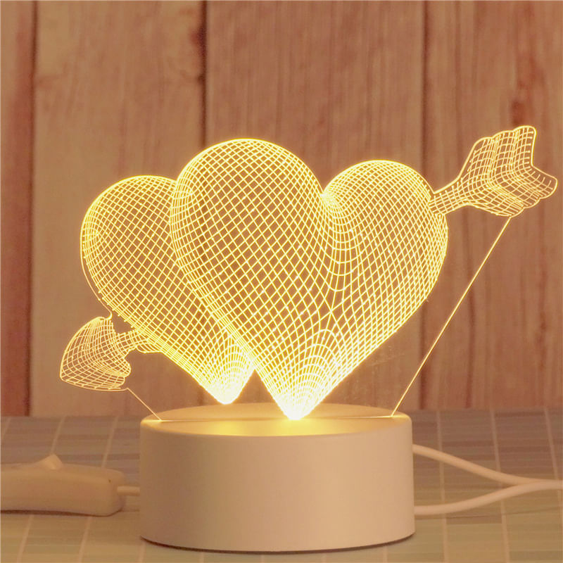 Projetor De Acrílico De Balão Em Forma De Coração Led 3d Night Light