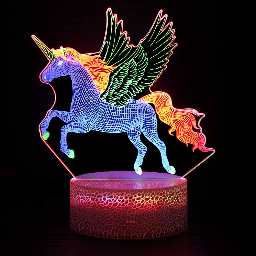 Luz Noturna Unicorn 3d Com Atmosfera Tricolor Com Base