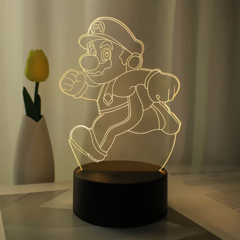 Plug-in USB Night Light 3D Mario Colorido Para Quarto De Crianças