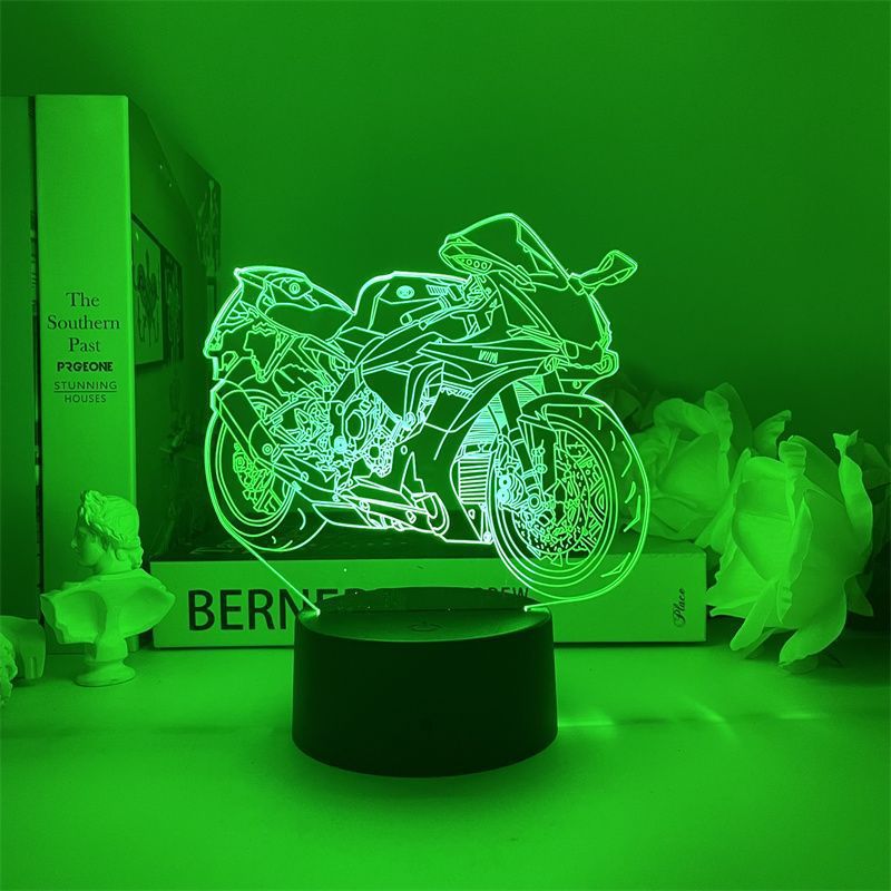 Estatueta De Motocicleta Kawasaki Night Light Usb Que Muda De Cor