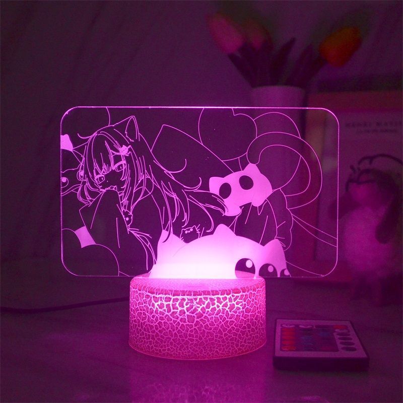 Anime Night Light Cat Hane Shizuku 3d Com Base Em Acrílico E Abs