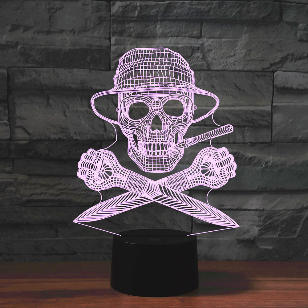 Controle Remoto 3d Lamp Skull Colorful Touch Recarregável