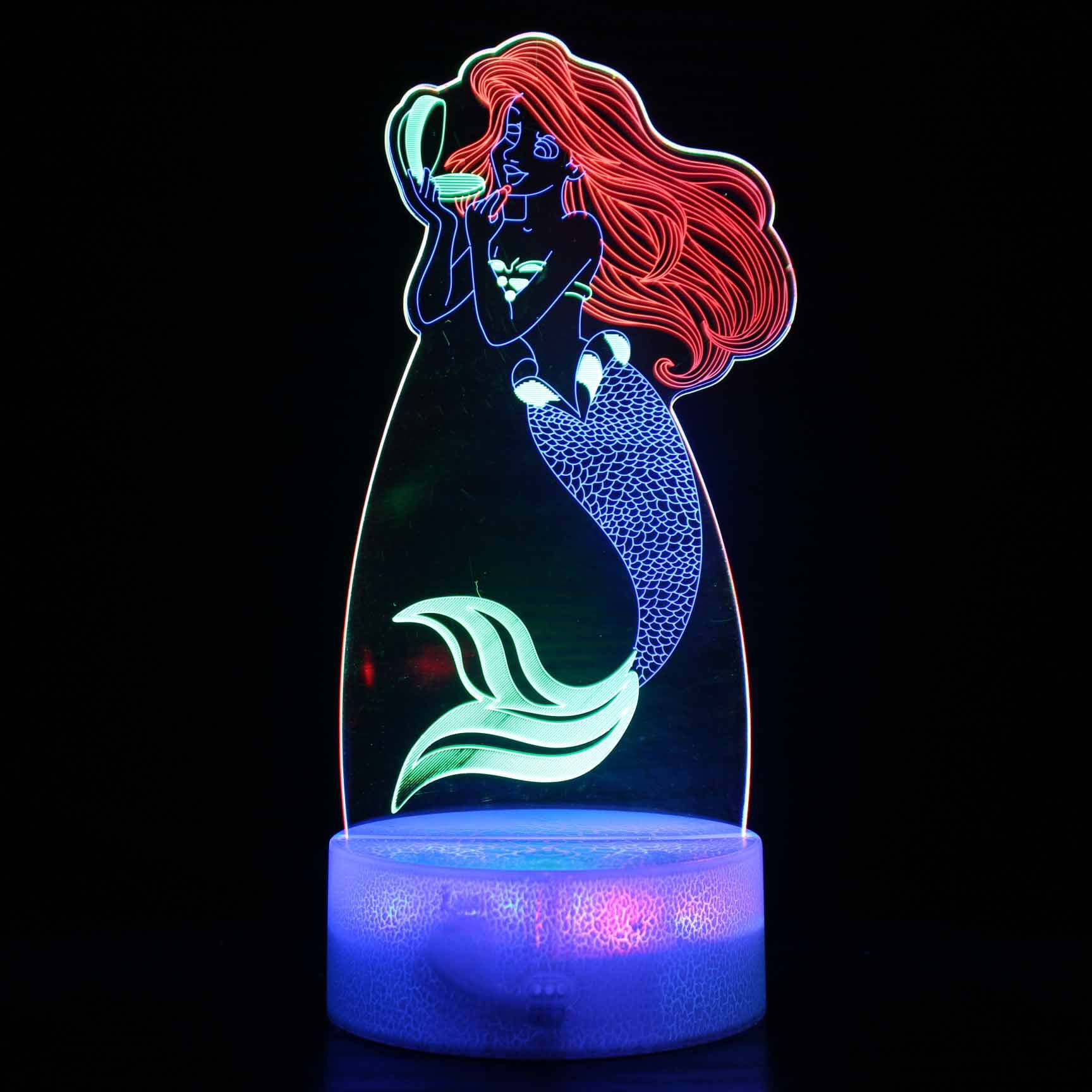 Candeeiro De Mesa 3D Touch Led Tricolor Mermaid Dolphin Shark Jell