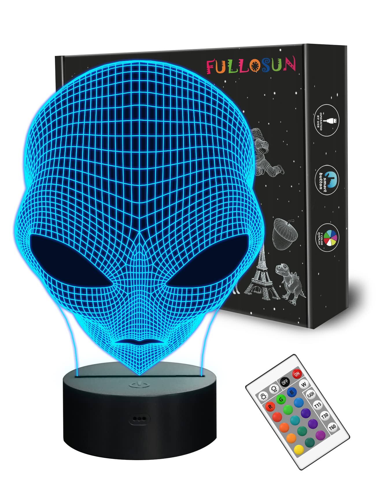 Lámpara Led De Ilusión 3D Alien Con Control Remoto Fullosun