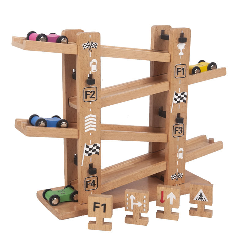 Track Car Toy Beech Wood Inertia Power Montado Para Crianças