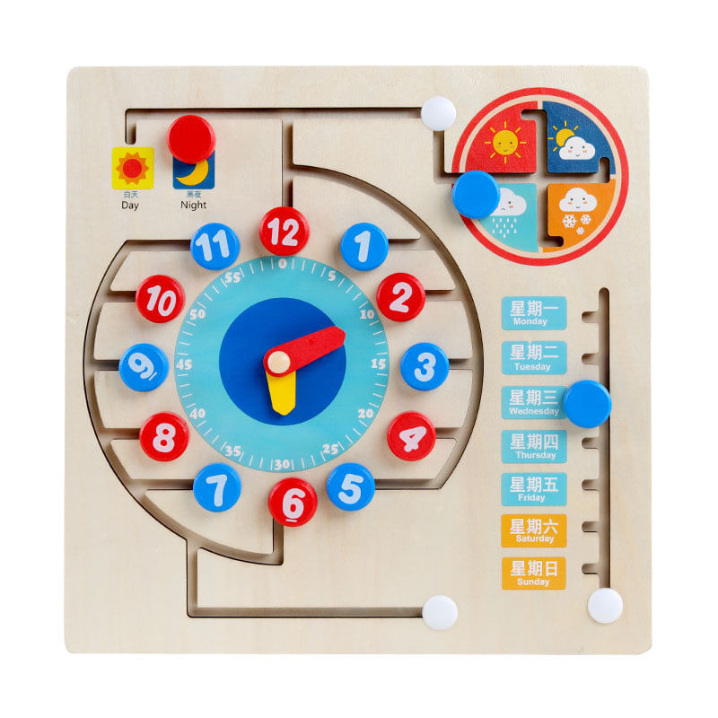 Relógio Educacional Wooden Time Weather Calendar Toy Kids