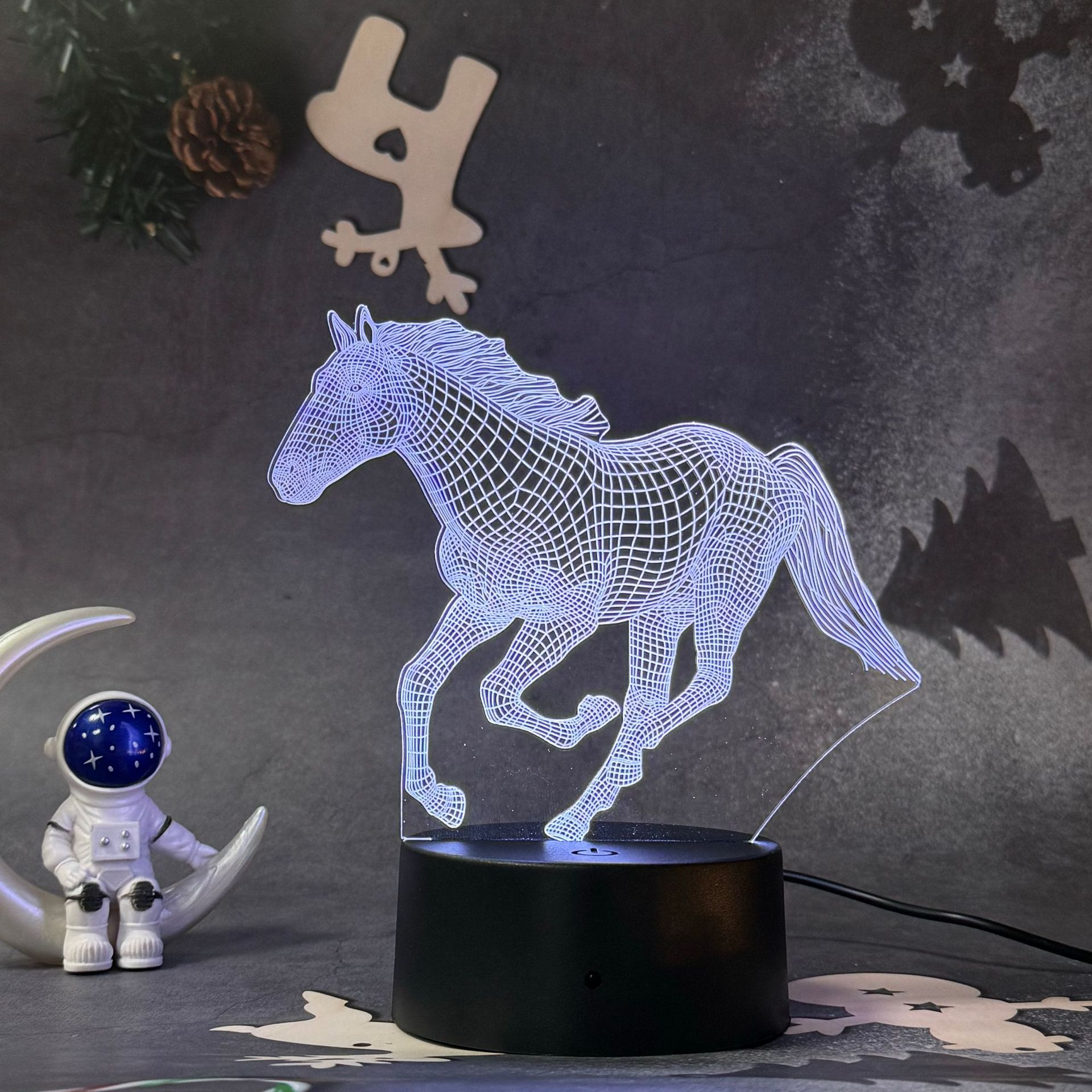Luz Noturna 3D Unicorn USB/Bateria de Uso Duplo Para Quarto de Crianças