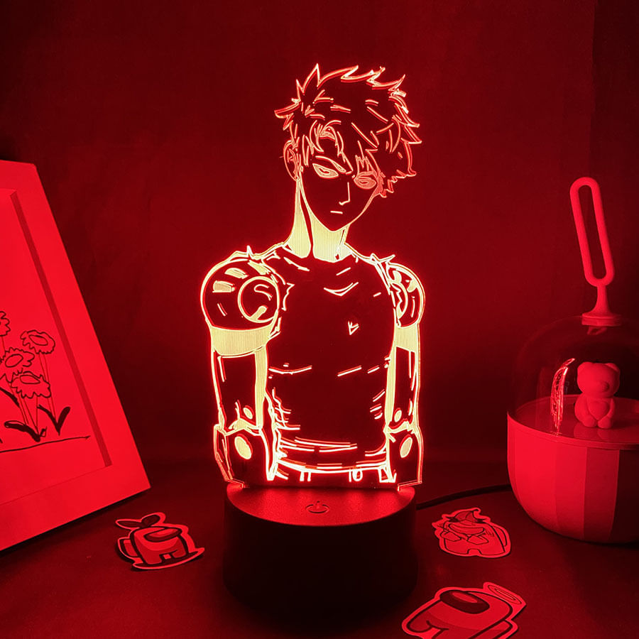 Anime Night Light One Punch Man Genos 3D Em Acrílico Com Base