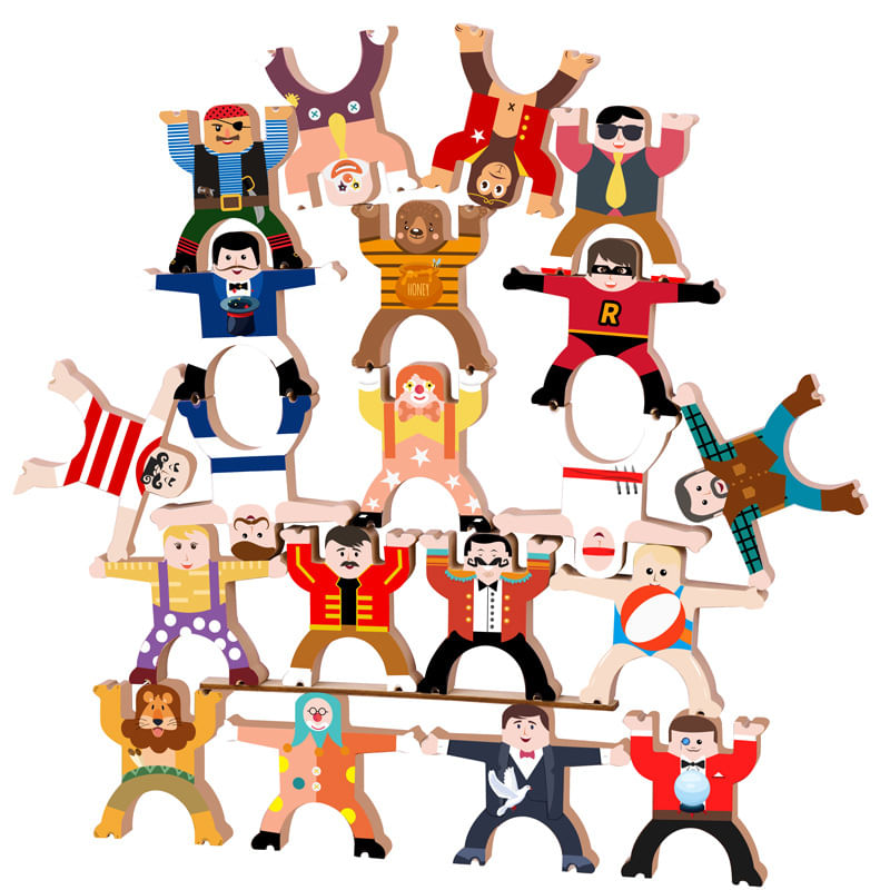 Brinquedo Empilhável Wooden Circus De 20 Peças Para Crianças De 3 Ou Mais Anos