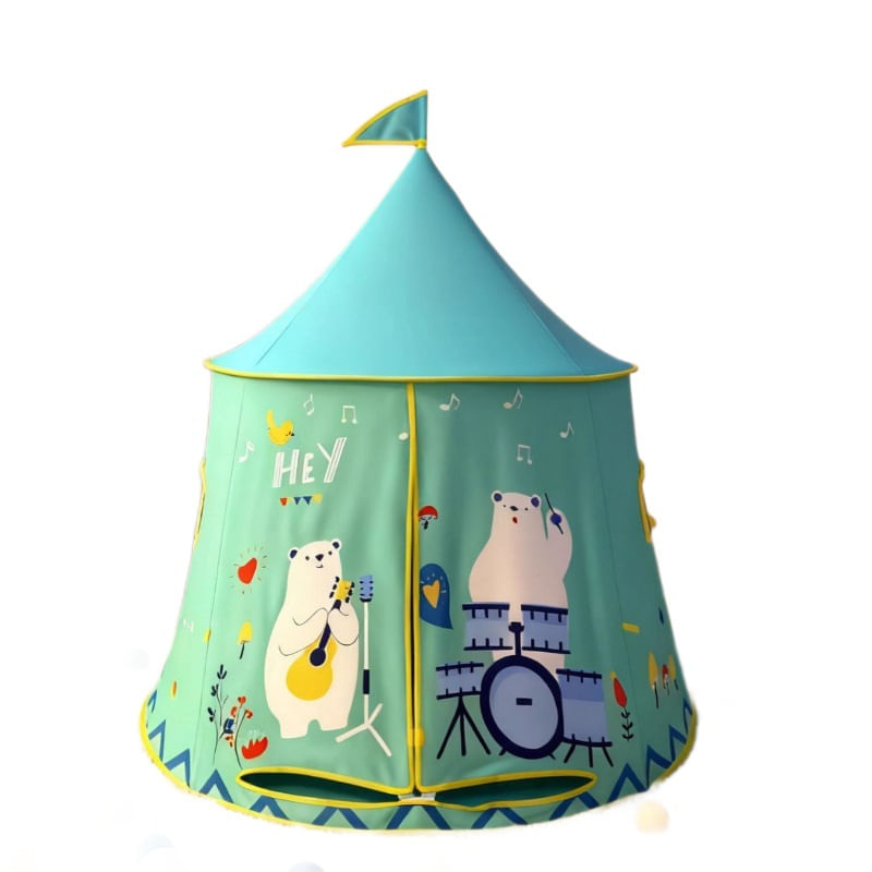 Tenda Teepee Play Green Bear Kids Indoor Com Veludo Em Pele De Pêssego