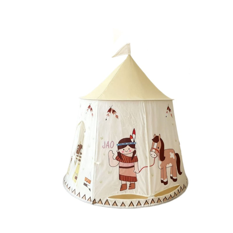 Tenda Teepee Play Beige Pony Kids Para Uso Interno Dobrável Com Janela