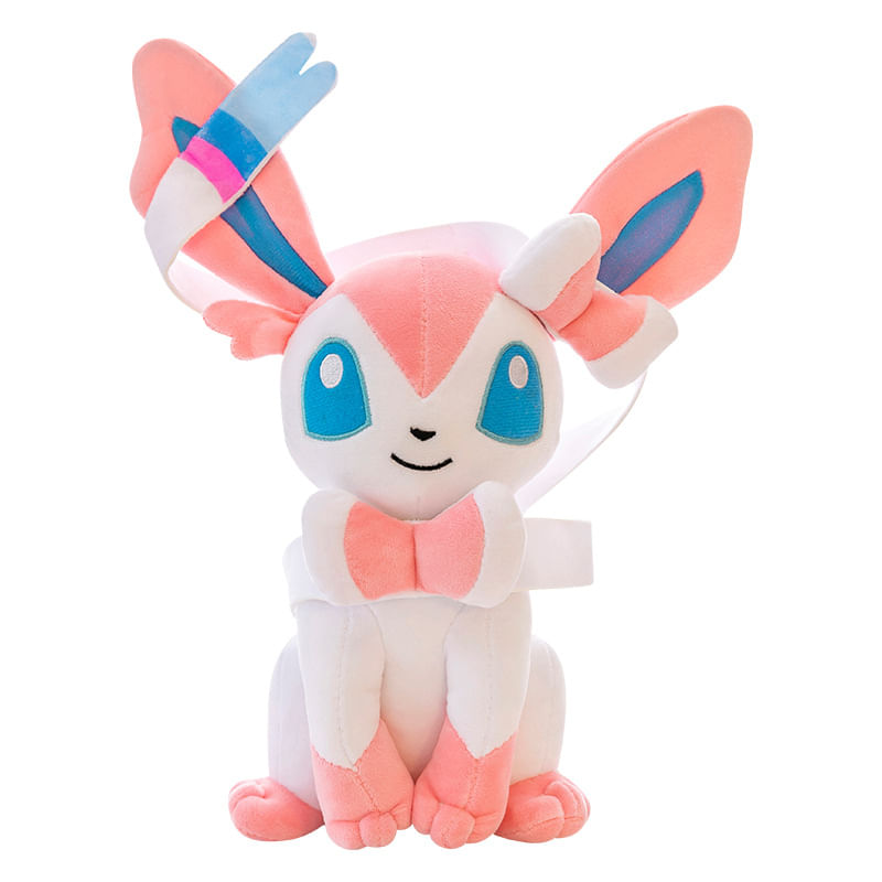 Boneca De Pelúcia Rosa Sylveon Pokémon Fairy Sitting 25 Cm