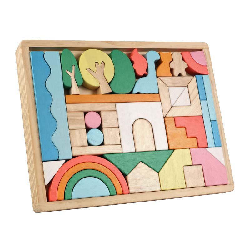 Brinquedo Educativo De Madeira Creative Rainbow Building Blocks
