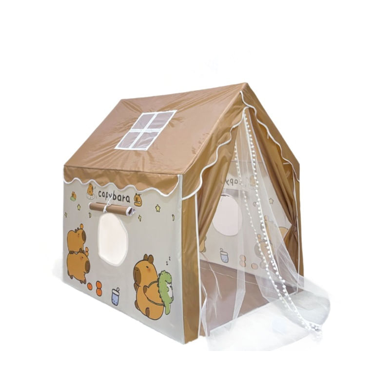 Teepee Play Tent Kids De Poliéster Cáqui Com Estrutura De Metal 120x100x130cm